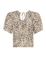 ryggen af kortærmet leo bluse med puf-ærmer og åbning med bindedetalje i nakken. MOSS Copenhagen MSCHAlyona Vlora 2/4 Top