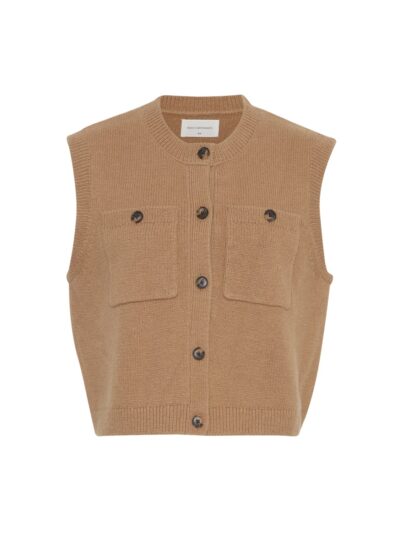 brun vest i strik med knappelukning og brystlommer. MOSS Copenhagen MSCHMarica Carina Vest Ermine