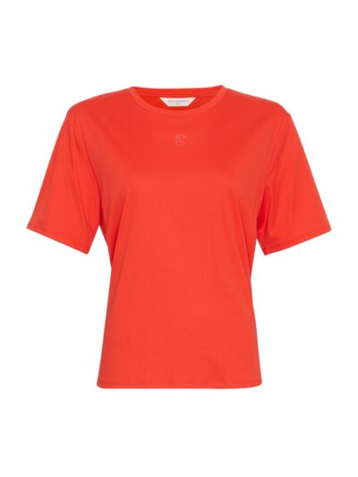 kortærmet rød t-shirt med lille rundt logo foran. MSCHMelea Icon Tee F scar