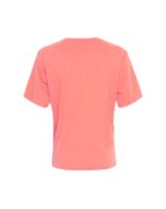 ryggen af coralfarvet kortærmet t-shirt med rund hals og lille rund logo foran. MOSS Copenhagen MSCHMelea Icon Tee Coral