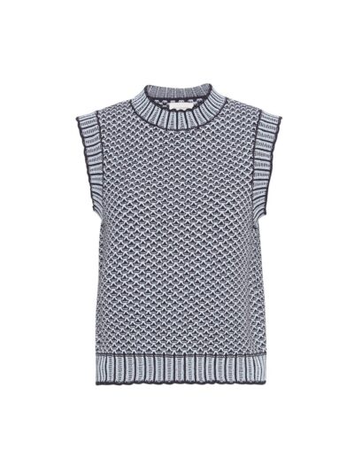 strikket blå vest med ribkanter. MOSS Copenhagen MSCHPilla Vest Sky Cap