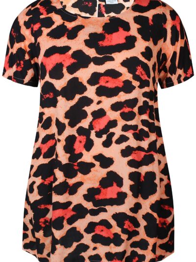coral leo tunika kjole med korte ærmer og v-hals. ZHENZI Gigi 753-Tunic S/S Coral poppy