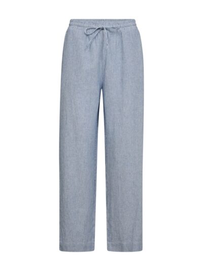 blå hørbukser med brede bukseben og elastik i taljen. Freequent Off-white Nebulas Blue FQLAVA-PANTS