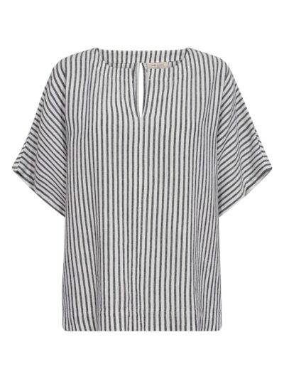 blå stribet t-shirt med korte ærmer Freequent Star Off-white w Navy Blazer FQLAVISCO-BLOUSE