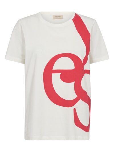 hvid t-shirt med rødt mønster Freequent FQFENJAL-TEE Star Off-white Bittersweet