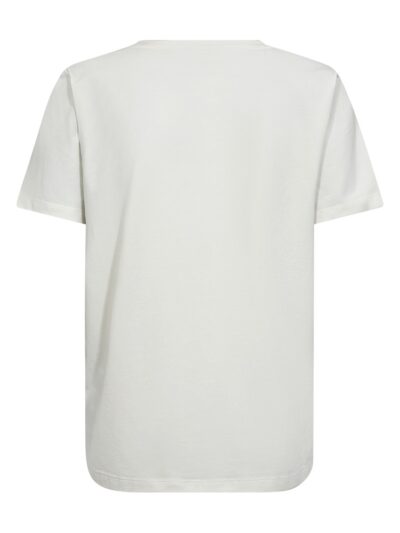 ryggen af kortærmet hvis t-shirt med blåt mønster foran. Freequent Star Off-white w Chambray blue FQFENJAL-TEE