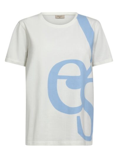 kortærmet hvis t-shirt med blåt mønster foran. Freequent Star Off-white w Chambray blue FQFENJAL-TEE