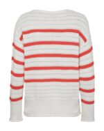 ryggen af stribet strik i hvid/rød med brede ribkanter og snøre ved halsudskæringen.Freequent Star Off-white Bittersweet FQSAIL-PULLOVER