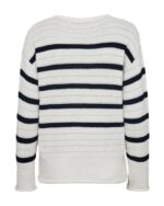 ryggen af stribet strik i hvid/blå med brede ribkanter og snøre ved halsudskæringen. Freequent Star Off-white Navy Blazer FQSAIL-PULLOVER