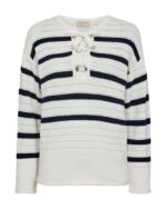 stribet strik i hvid/blå med brede ribkanter og snøre ved halsudskæringen. Freequent Star Off-white Navy Blazer FQSAIL-PULLOVER
