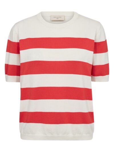 kortærmet hvid t-shirt med brede røde striber. Freequent Off-white Bittersweet FQPIXIE-PULLOVER
