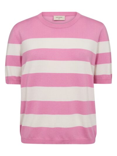 kortærmet lyserød t-shirt med brede hvide striber. Freequent Pink Off-White FQPIXIE-PULLOVER