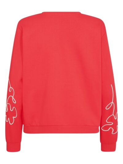 simpel ryg på rød sweatshirt med rund hals og blomstermønster i hvidt outline broderi. Freequent FQNALE-PULLOVER Bittersweet w. Star Off-white