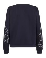 simpel ryg på blå sweatshirt med rund hals og blomstermønster i hvidt outline broderi. Freequent FQNALE-PULLOVER Navy Blazer w. Star Off-white