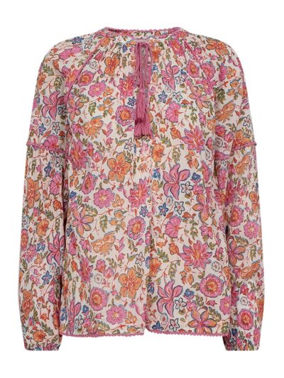 lyserød bluse med blomstermønster Freequent Star off-white w Fuchsia Pink FQCARIN-BLOUSE