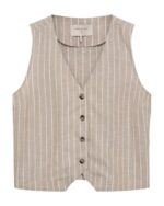 stribet beige vest med v-hals og knapper foran. Freequent Sand mel w. Star Off-white FQLAVEGA-WAISTCOAT