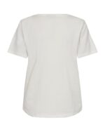 ryggen af kortærmet hvid t-shirt med pink tekst på brystet. Freequent FQFENJAL-TEE Star off-white w. Fuchsia Pink