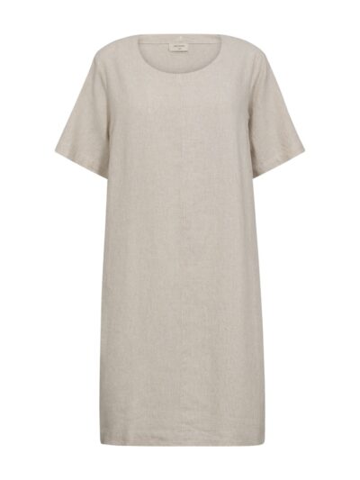 beige kjole med korte ærmer og rund hals og knappelukning på ryggen. Freequent Simply Taupe w Off-white FQLAVA-DRESS