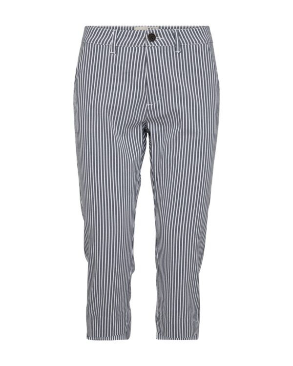 blå stribet bukser med lille forskudt slids på buksebenet. Freequent Navy Blazer Star Off-white FQREX-CAPRI