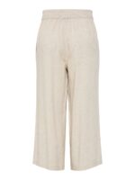 bagpå cropped beige hørbukser med elastik i taljen og sidelommer. PIECES PCPIA HW WIDE CULOTTE Birch/melange