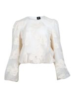langærmet hvid bluse med rund hals, broderet blomsterdetaljer og ballonærmer. NÜ Yan Blouse creme 8353-50