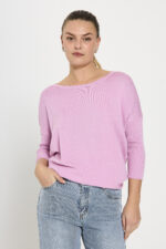 model med lyserød strik med 3/4 ærmer i rib. Freequent Lilac Sachet FQJONE-PU