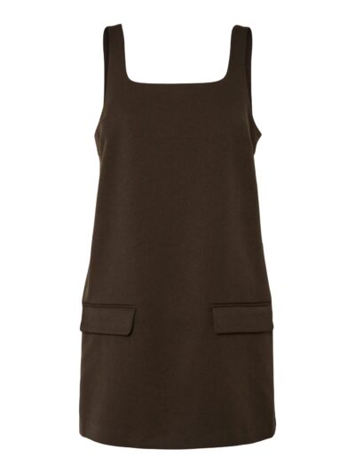 kort brun kjole med firkantet halsudskæring.. PCFILINE SL Short Dress Delicioso
