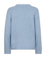 ryggen af langærmet blå strik med rund hals og strikket mønster. Freequent Chambray Blue FQCOTLA-PULLOVER