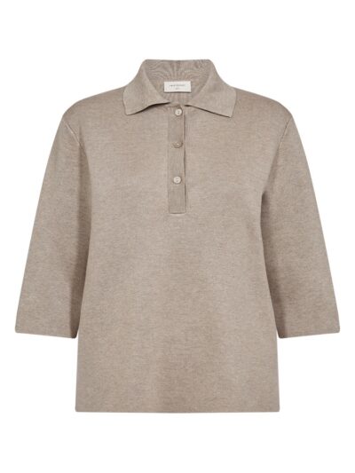 beige t-shirt med skjortelook og halvlange ærmer. Freequent FQANI-PULLOVER Simply Taupe Mel
