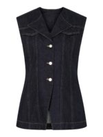 mørkeblå denimvest med v-hals og knaplukning foran. PIECES PCNUA Denimvest Indigo