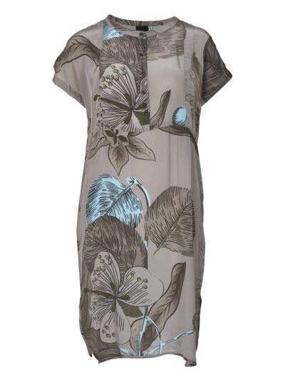kortærmet kjole med blomstermønster i army og lyseblå. NÜ Zenta Dress Army Mix