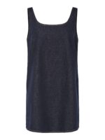 kort ærmeløs denimkjole med firkantet halsudskæring. PIECES PCFRANNA Dark Blue Denim