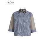 mønstret skjorte med striber, leopardmønster og skjult knaplukning. NÜ Zee Shirt Blue mix