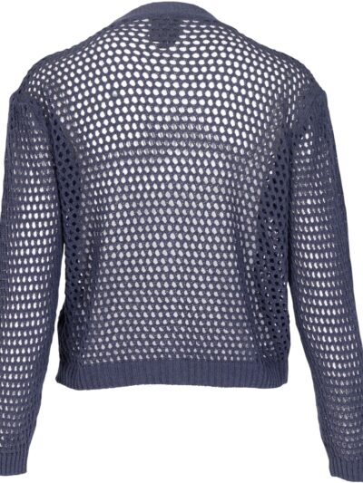 ryggen af navy blå cardigan med hullet design og knaplukning. NÜ Yadira cardigan knit Navy