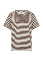 kortærmet stribet t-shirt i brun og hvid. Soyaconcept SC-BARNI 31 Stribet T-shirt Hot Fudge Combi