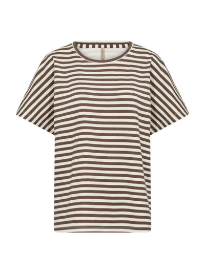 kortærmet stribet t-shirt i brun og hvid. Soyaconcept SC-BARNI 31 Stribet T-shirt Hot Fudge Combi