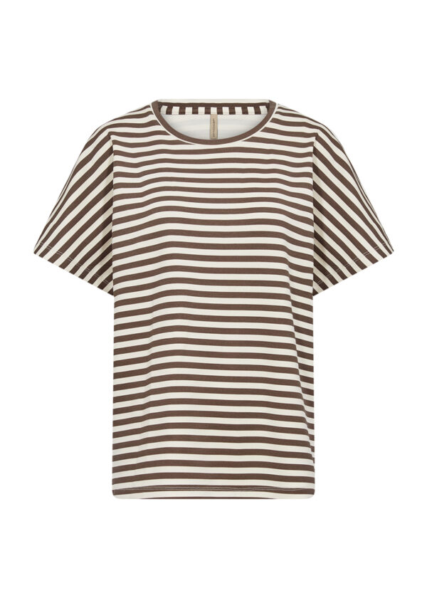 kortærmet stribet t-shirt i brun og hvid. Soyaconcept SC-BARNI 31 Stribet T-shirt Hot Fudge Combi