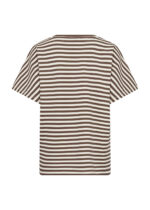 ryggen af kortærmet stribet t-shirt i brun og hvid. Soyaconcept SC-BARNI 31 Stribet T-shirt Hot Fudge Combi