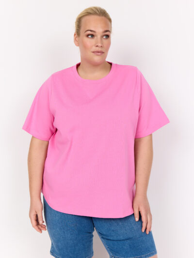 model med pink t-shirt med korte ærme tog rund hals Wasabi WA-VERONA 1 T-shirt Wild Rose