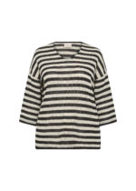 stribet bluse med 3/4 ærmer og rund hals. Wasabi WA-MEGAN 1 Bluse Black Combi