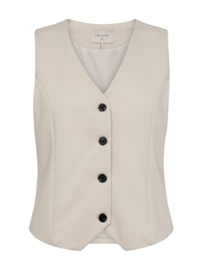 beige vest med v-hals og knaplukning. Freequent FQNANNI-WAISTCOAT Moonbeam