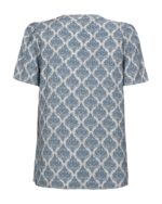ryggen af mønstret blå bluse med korte ærmer og knaplukning på brystet. Freequent FQABY-BLOUSE Star Off-white China Blue