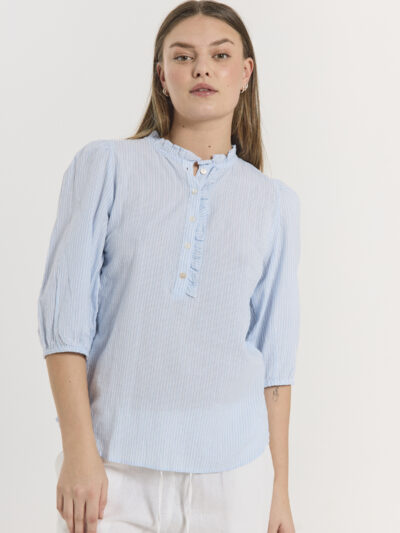 Freequent FQROLLY-BLOUSE | Chambray Blue w Star Off-white