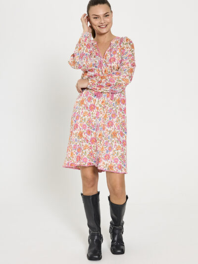Freequent FQCARIN-DRESS | Star off-white w. Fuchsia Pink