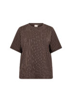 kortærmet stribet t-shirt i brun og hvid med lodrette striber. Wasabi WA-LAENA 1 T-shirt Hot Fudge Combi