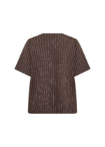 ryggen af kortærmet stribet t-shirt i brun og hvid med rund hals. Wasabi WA-LAENA 1 T-shirt Hot Fudge Combi