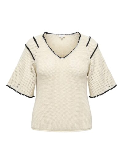 ONLY Carmakoma CARLUCIE LIFE SS V-NECK TOP KNT | Pumice Stone Black