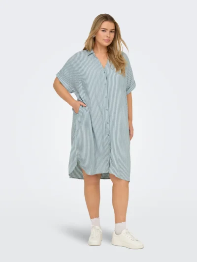 ONLY Carmakoma CARPENNA S/S LOOSE KNEE DRESS AOP | Abyss BRIGHT WHITE