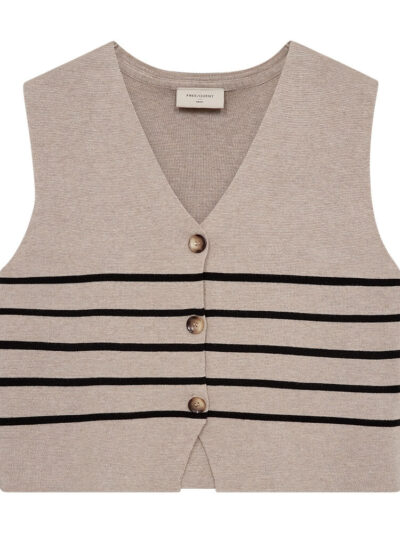 beige vest med tynde sorte striber over brystet. Freequent FQANI-WAISTCOAT Simply Taupe mel. w Black