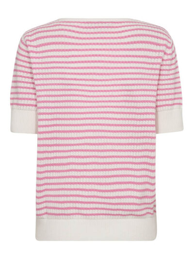 ryggen af pink og hvid stribet strik med korte ærmer. Freequent FQDODO-PULLOVER Star off-white w. Fuchsia Pink